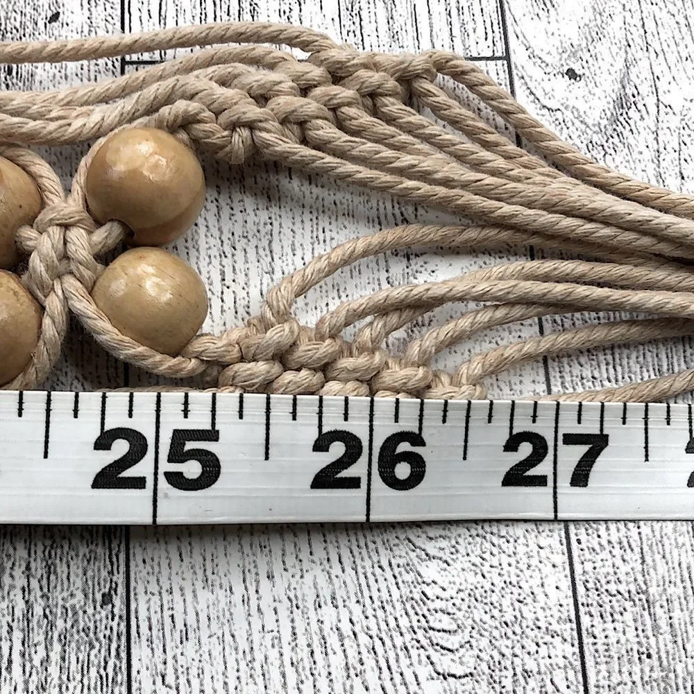 Vintage 70’s Macrame Bohemian Braided Rope Belt with Wood Beads